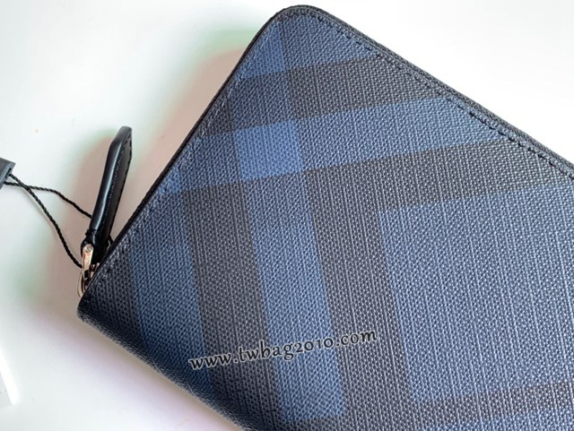 Burberry專門店新款大號男士手包 巴寶莉原廠pvc煙熏格紋拉鏈長錢包 yxb1464